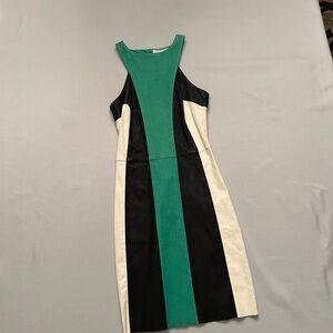 DROMe LEATHER Green, Black, and White Midi Dress